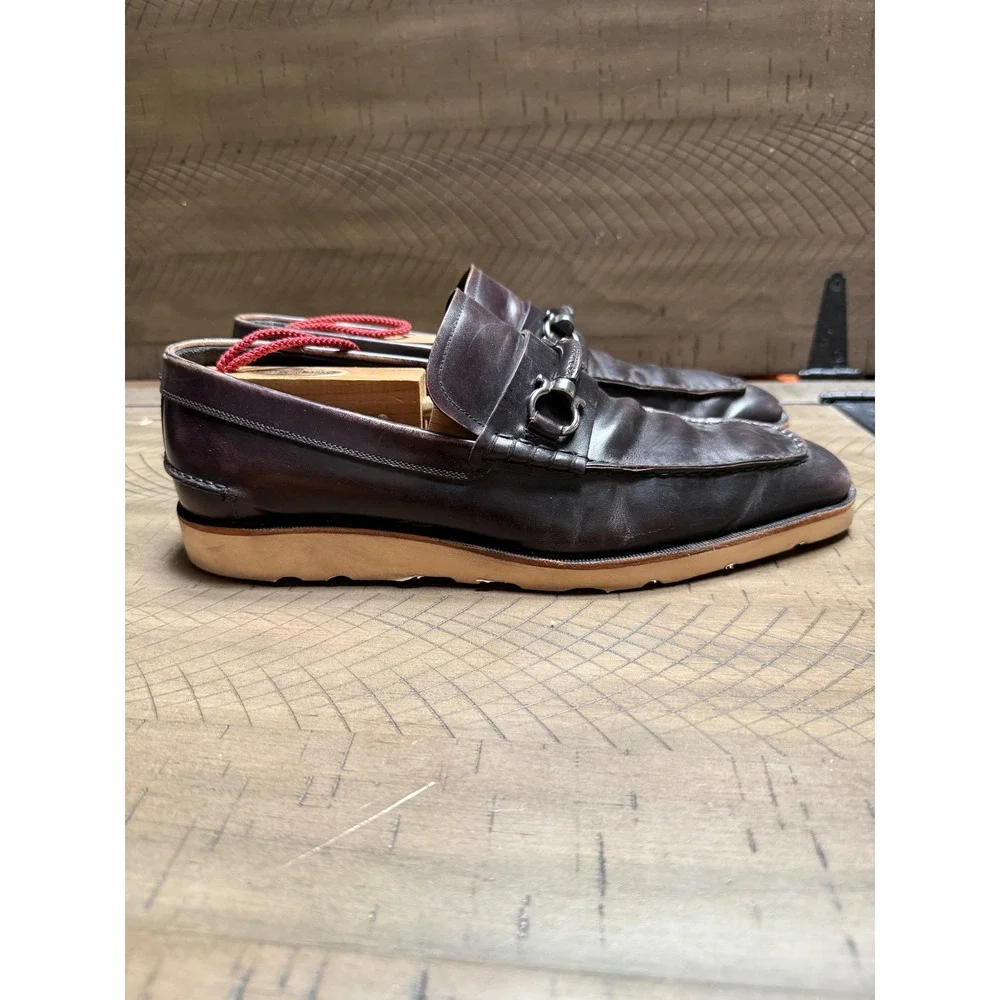 Salvatore Ferragamo Gancini Loafers Mens 8 Burgundy Leather Bit Dress Shoes